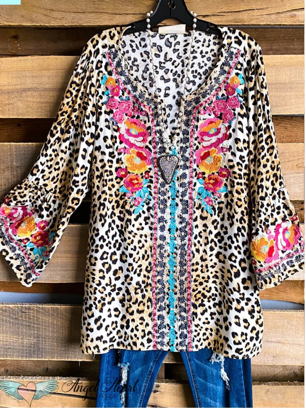 Savanna Jane Embroidered Leopard Boho Top Size 2X Like New